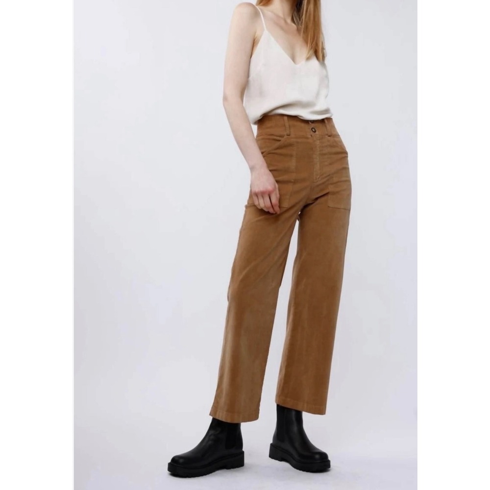 Self Contrast Aria Hi-Waist Pants Camel Brown Soft Size Small
